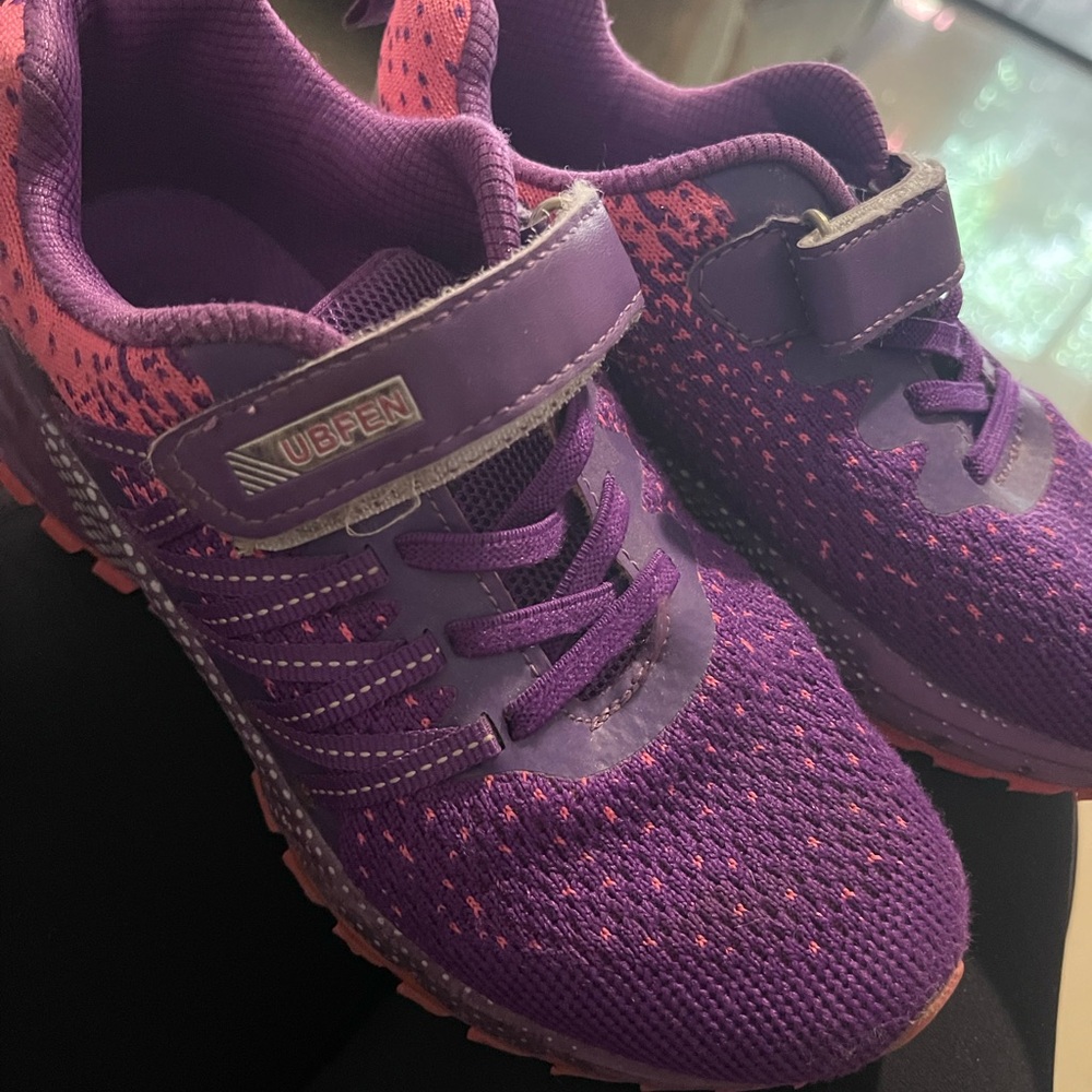 Kids Purple and Pink Athletic Sneakers with Hook-and-Loop Strap